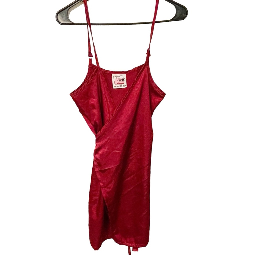 Omighty Tho Size Medium Red Silky‎ Wrap Dress Mini